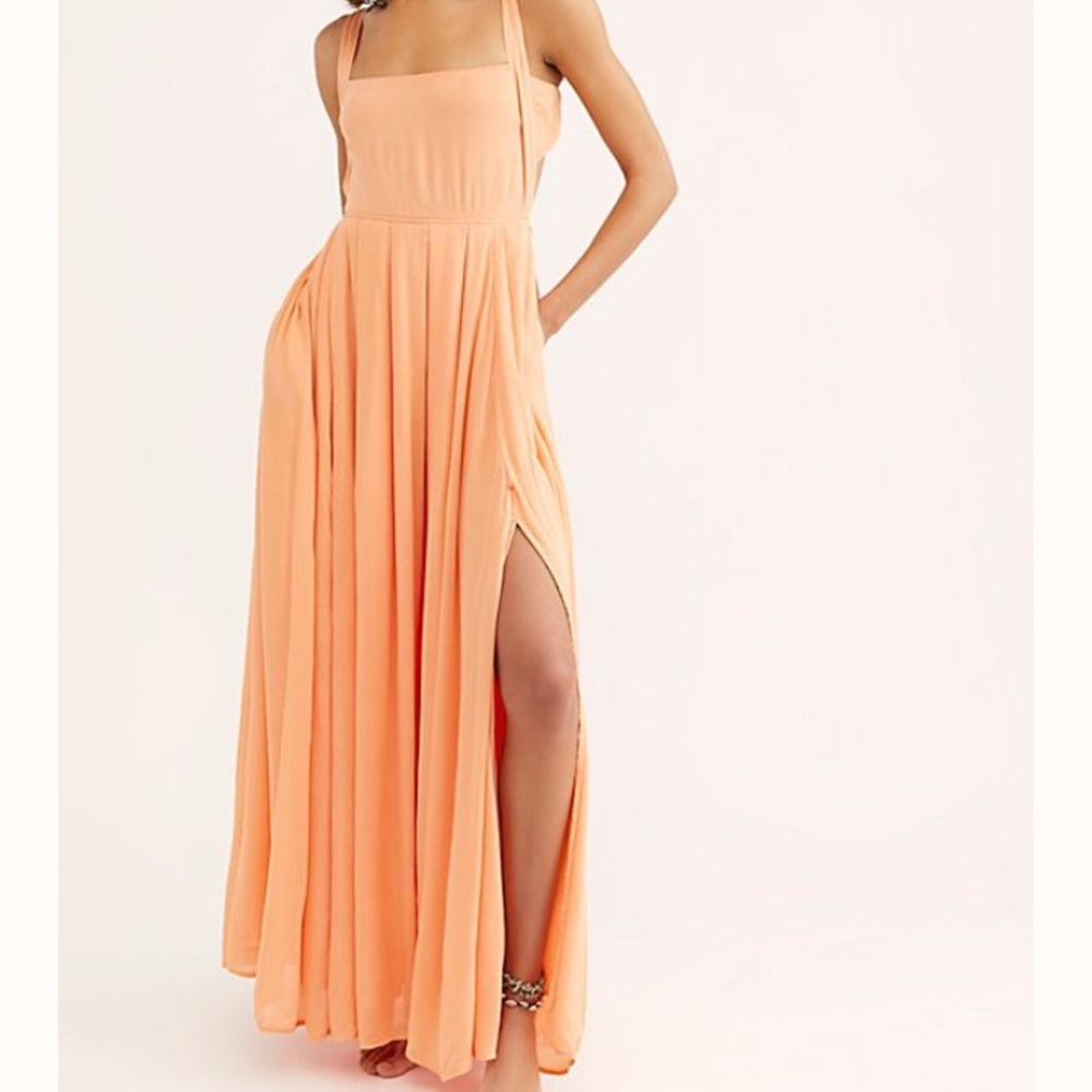 Free People cream orange maxi dress